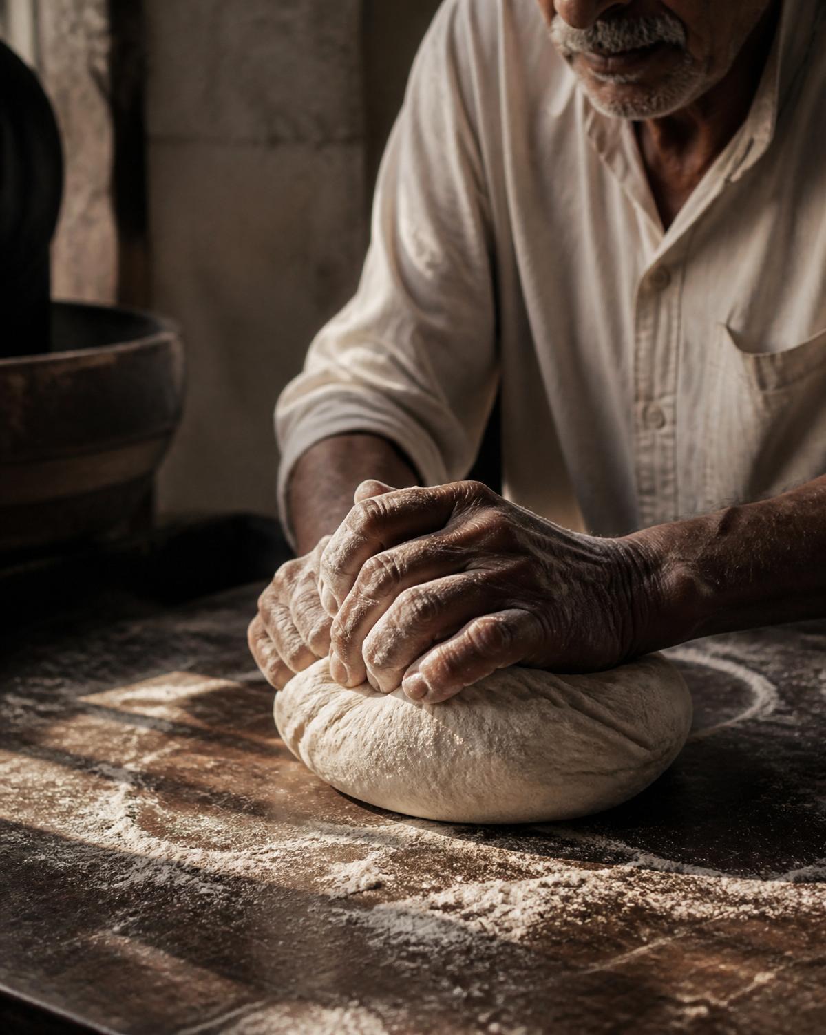 Hands kneading dough